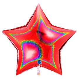 Stor Holografisk Folieballong Stjärna Röd