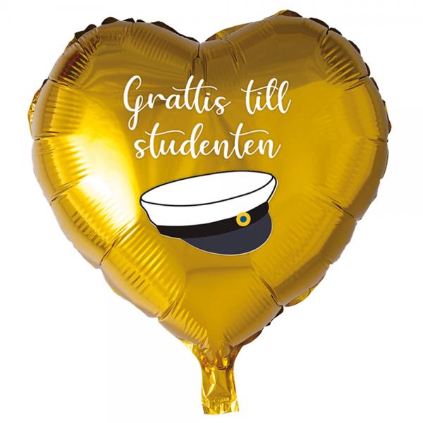 Hjrtformad Studentballong Guld