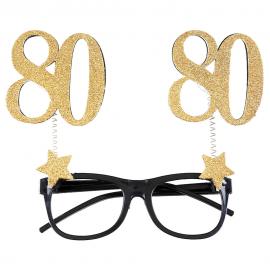 80 Års Glasögon Glitter Guld