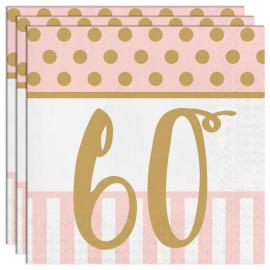 60 Års Servetter Pink Chic