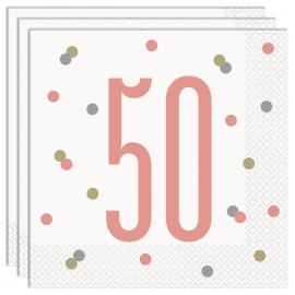 50 Års Servetter Vit & Rosa