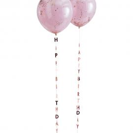 Ballongsvans Roséguld Happy Birthday 5-Pack