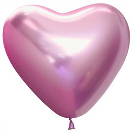 Hjärtballonger Chrome Rosa