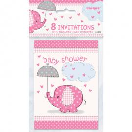 Baby Shower Inbjudningskort Girl Umbrellaphant