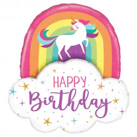 Unicorn Rainbow Birthday Ballong Holografisk