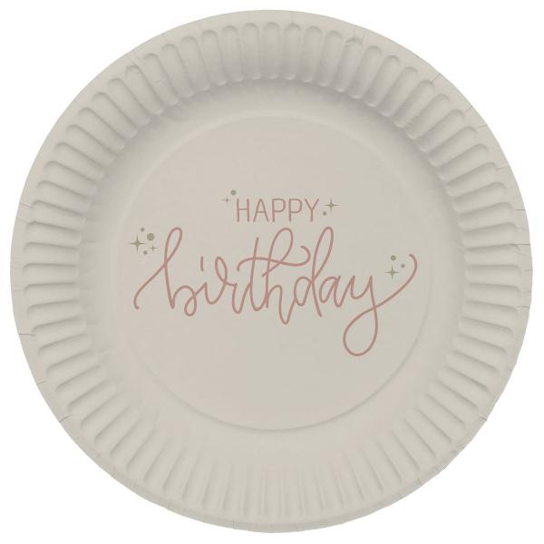 Papperstallrikar Happy Birthday Krmvit/Krmrosa 8-pack