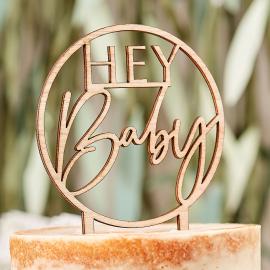 Cake Topper Trä Hey Baby