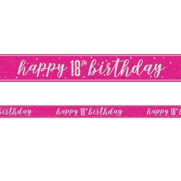 Happy 18th Birthday Banderoll Rosa & Silver