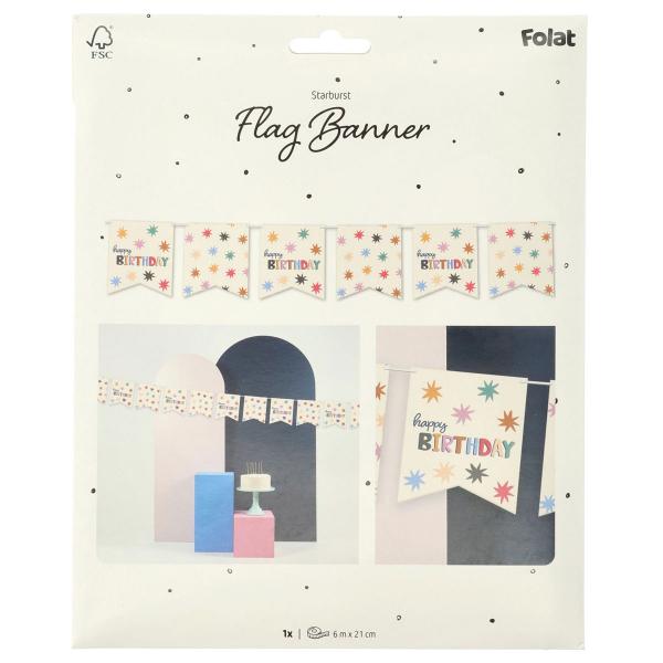Happy Birthday Flaggirlang med Stjrnor