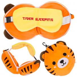 Tiger Plush Resekudde med Ögonmask