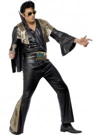 Elvis Kostym Svart/Guld Maskeraddräkt
