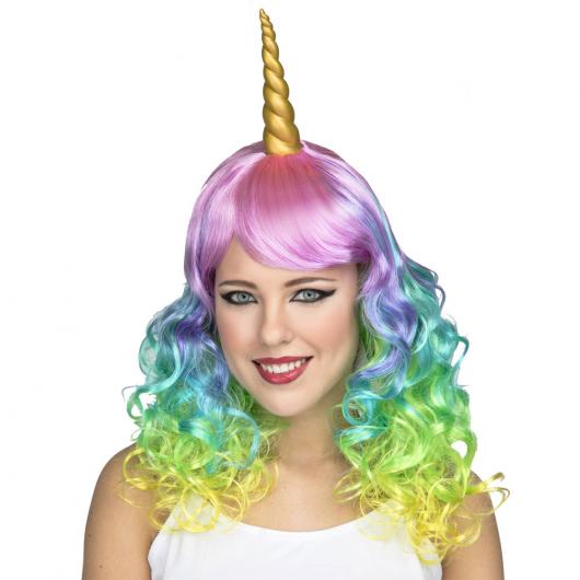 Regnbågsfärgad Unicorn Peruk med Horn