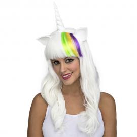 Vit Unicorn Peruk med Horn