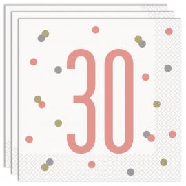 30 Års Servetter Vit & Rosa