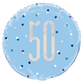 50 Års Folieballong Blå & Silver