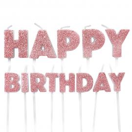 Glittriga Happy Birthday Tårtljus Roseguld