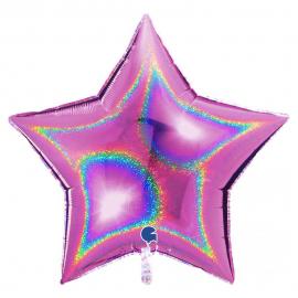 Stor Holografisk Folieballong Stjärna Rosa
