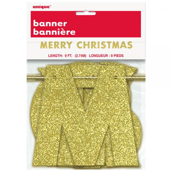 Merry Christmas Banderoll Glitter Guld