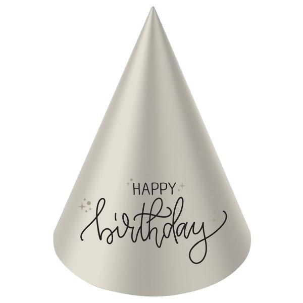 Partyhattar Happy Birthday Svart/Krmvit 6-pack