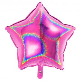 Holografisk Folieballong Stjärna Rosa
