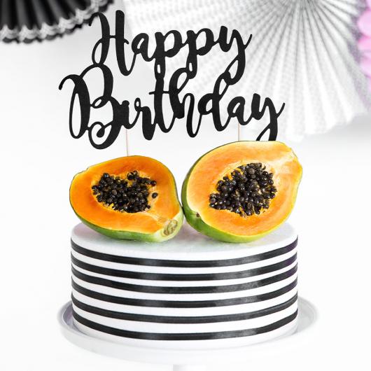 Happy Birthday Cake Topper Svart