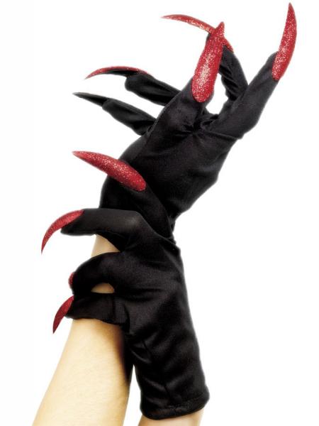 Svarta Handskar med Rda Naglar