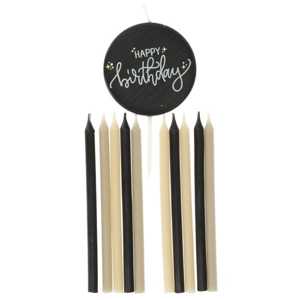 Trtljus Happy Birthday Svart/Gr/Krmgul 11-pack