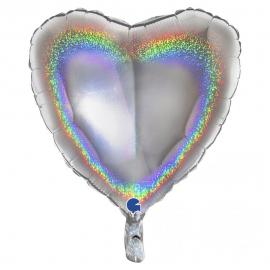 Holografisk Folieballong Hjärta Silver