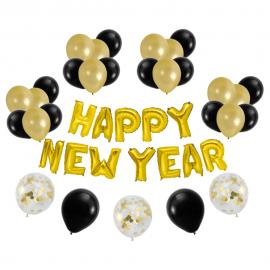 Happy New Year Ballongkit Guld och Svart