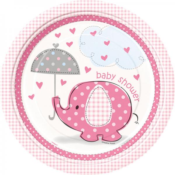 Baby Shower Girl Papptallrikar Umbrellaphant