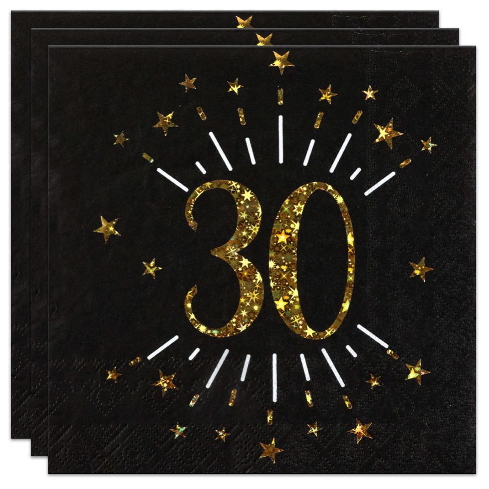guld servetter med happy birthday 33cm 20ark main image 0