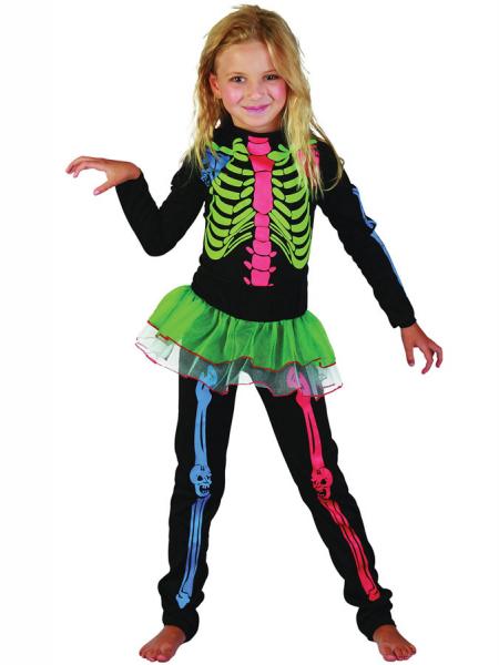 Skelett Neon Maskeraddrkt Barn