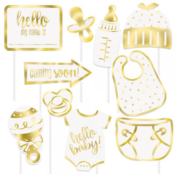 Baby Shower Foto Props Ljus Metallic Guld