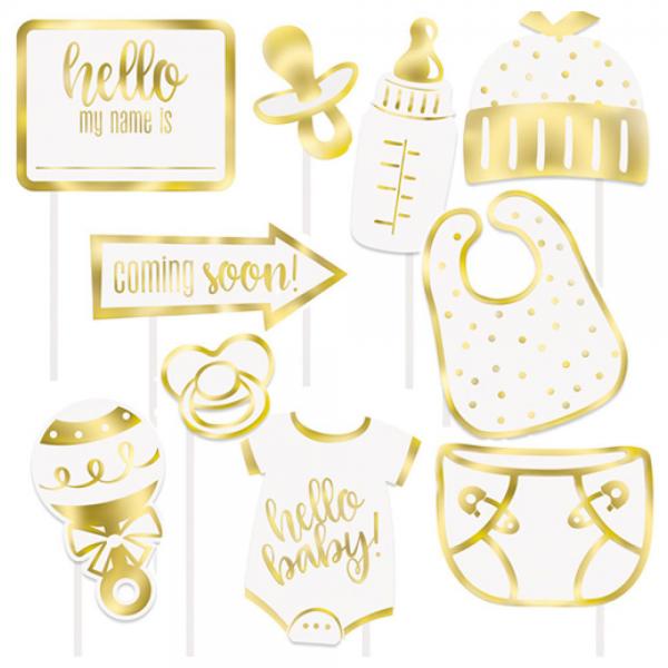 Baby Shower Foto Props Ljus Metallic Guld