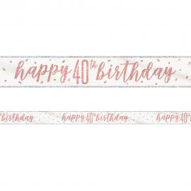 Happy 40th Birthday Banderoll Vit & Roséguld