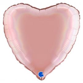 Hjärtballong Holografisk Platinum Rosé