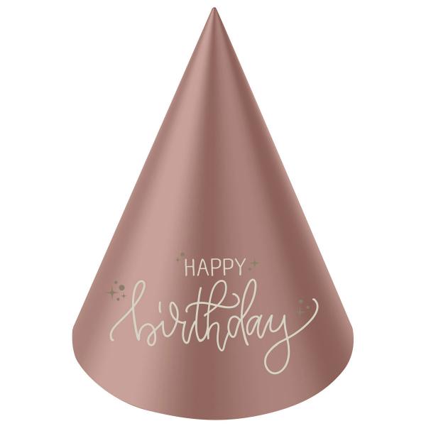 Partyhattar Happy Birthday Krmrosa/Krmvit 6-pack