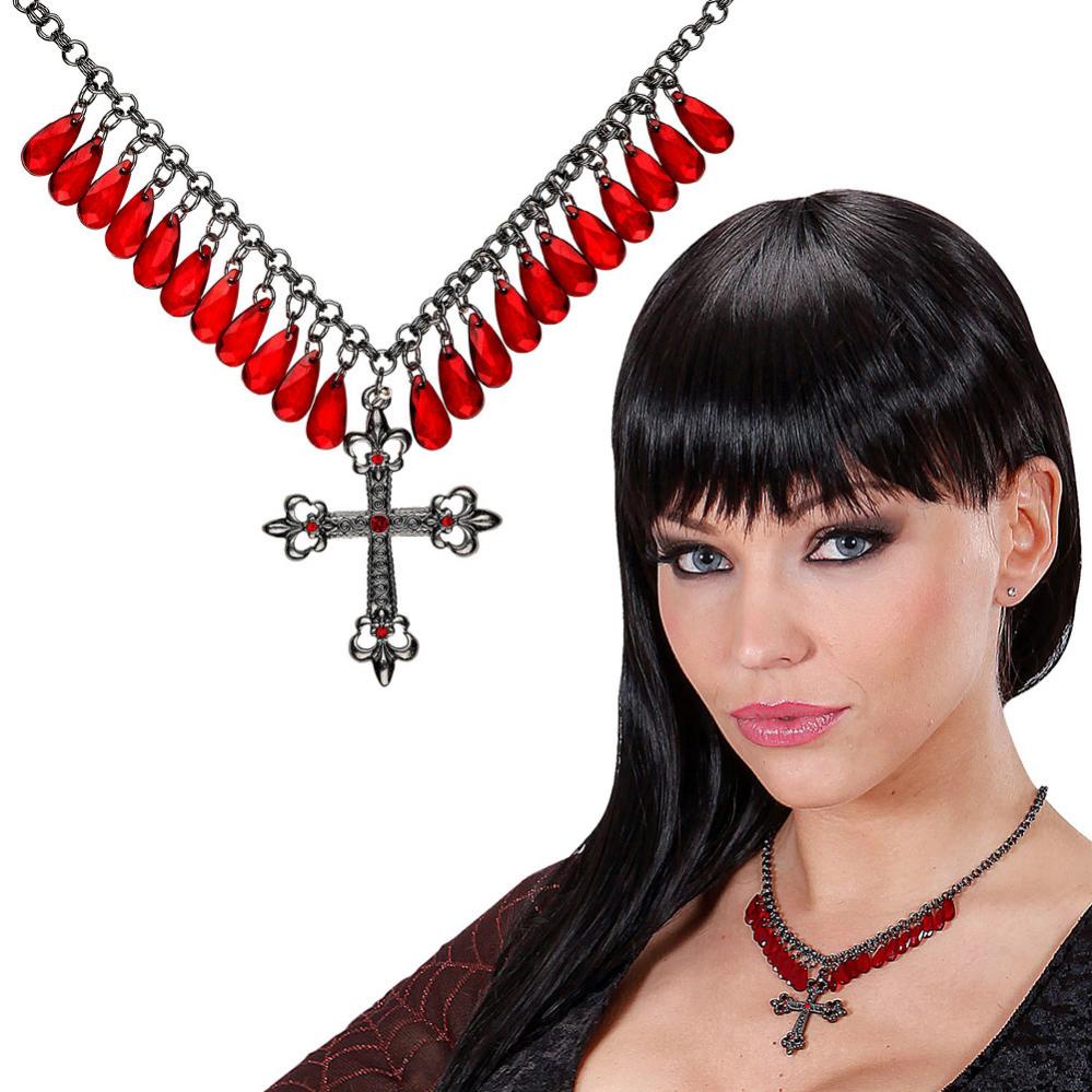 Röd Gothic Halsband med Kors - Partyhallen.se