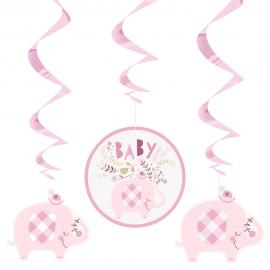 Babyshower Hängande Swirls Dekorationer Elefant Rosa