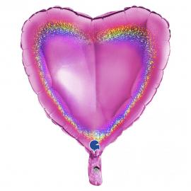 Holografisk Folieballong Hjärta Fuxia Rosa