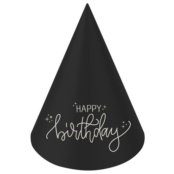 Partyhattar Happy Birthday Svart/Krmvit 6-pack