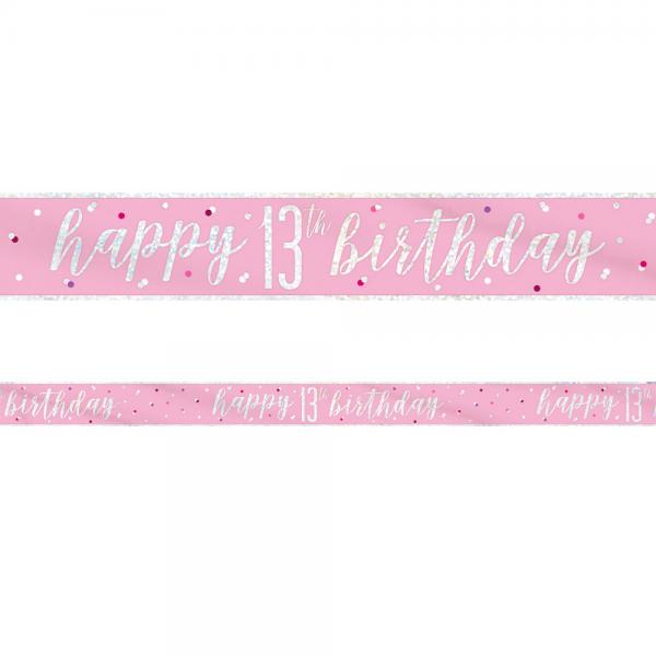 Happy 13th Birthday Banderoll Rosa & Silver