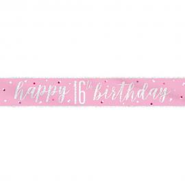 Happy 16th Birthday Banderoll Rosa & Silver