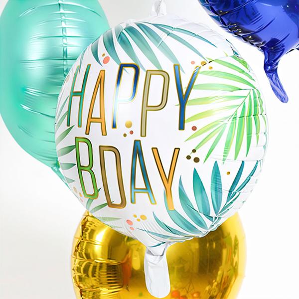 Folieballong Rund Happy B-Day Palmblad