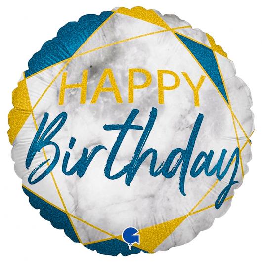 Marble Happy Birthday Holografisk Ballong Mrkbl