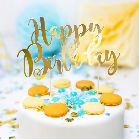 Happy Birthday Cake Topper Guld