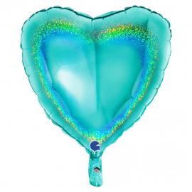 Holografisk Folieballong Hjärta Tiffany Blå