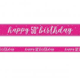 Happy 50th Birthday Banderoll Rosa & Silver