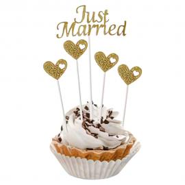 Just Married Tårtdekoration Guld