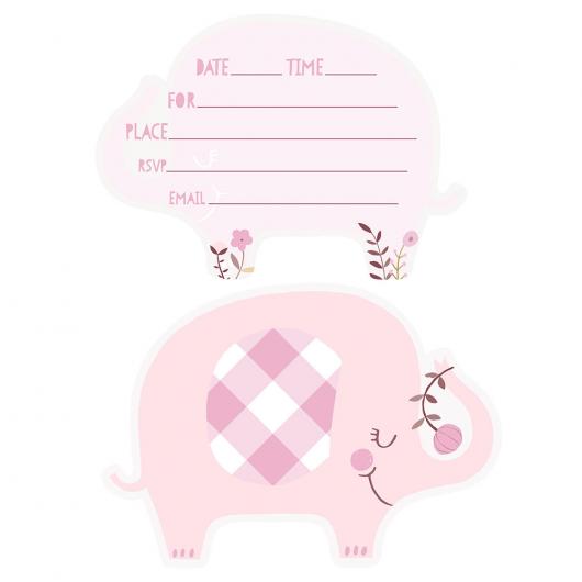 Babyshower Inbjudningskort Elefant Rosa